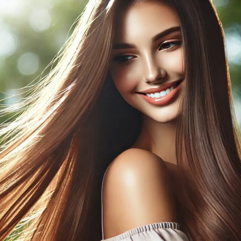 Indian woman applying coconut oil on hair for natural growth and shiny healthy hair
