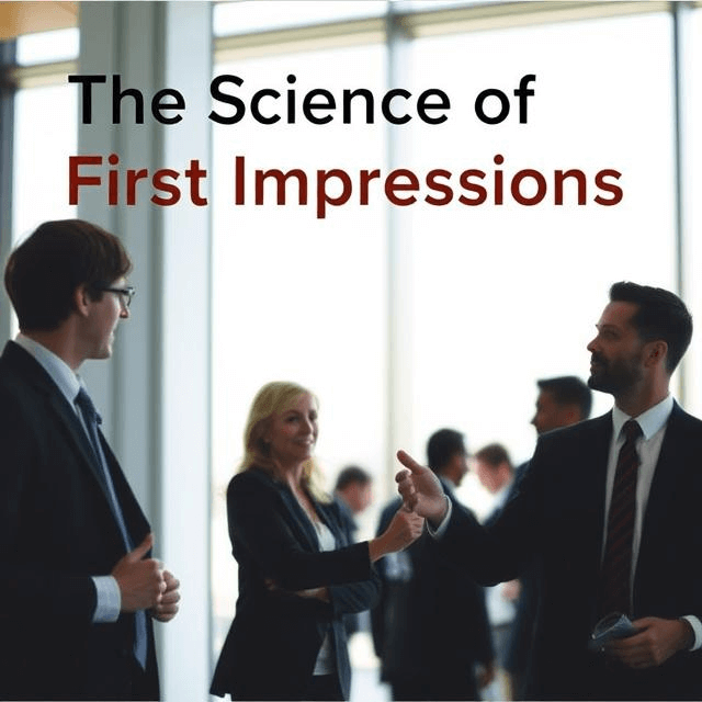 The Science of First Impressions visualizing the impact of body language, appearance, and communication in making a lasting impression.