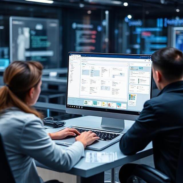 Developers building applications using drag-and-drop low-code and no-code platforms for faster digital transformation and software development.