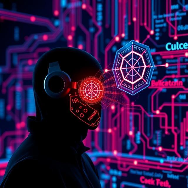 Futuristic interface showing artificial intelligence scanning and detecting cyber threats in a digital network