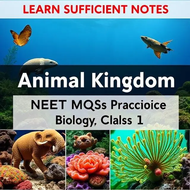 Illustration of the Animal Kingdom showing different phyla, chordates, invertebrates, and their key characteristics for NEET Biology Class 11 MCQs practice
