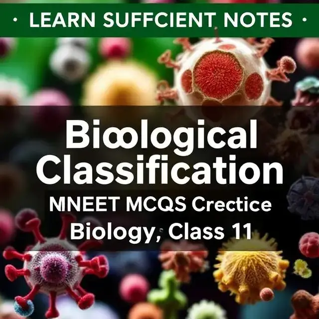 NEET Class 11 Biology MCQs Practice - Biological Classification Chapter Diagram with Icons of Protists, Fungi, Plantae, Viruses, and Lichens